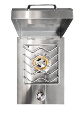 Close-up of Summerset Single Side Burner with a brass ring burner and large stainless steel grate, ideal for outdoor cooking.